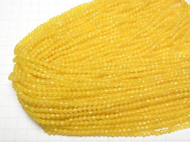 [Video] High Quality! Yellow Chalcedony Faceted Round 4mm 1-strand beads (approx. 15 inches/37 cm)