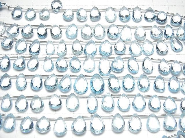[Video]High Quality Sky Blue Topaz AAA- Pear shape Faceted Briolette half or 1strand beads (aprx.5inch/12cm)