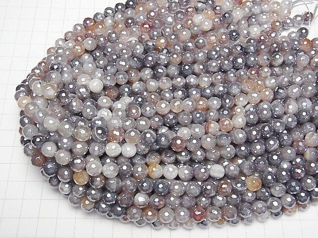 [Video]Botswana Agate 128Faceted Round 8mm coating 1strand beads (aprx.14inch/35cm)