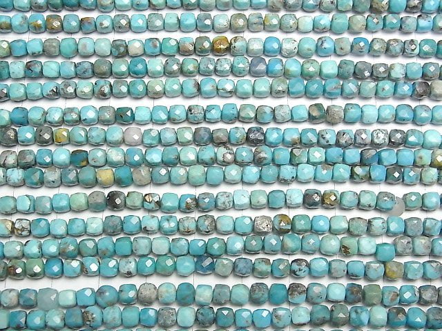[Video]High Quality! Turquoise AA Cube Shape 4x4x4mm half or 1strand beads (aprx.15inch/37cm)