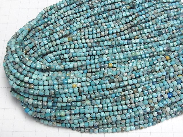 [Video]High Quality! Turquoise AA Cube Shape 4x4x4mm half or 1strand beads (aprx.15inch/37cm)