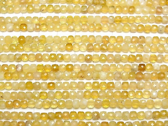 [Video]High Quality! Yellow Opal AA Cube Shape 4x4x4mm 1strand beads (aprx.15inch/37cm)