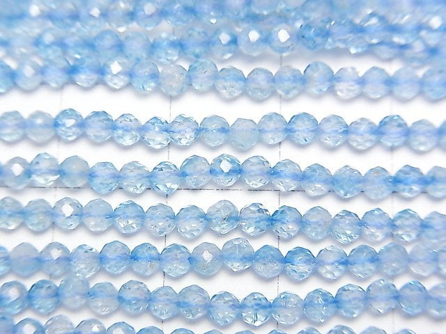 [Video]High Quality! Blue color Topaz AA++ Small Size Faceted Round 3mm 1strand beads (aprx.15inch/37cm)