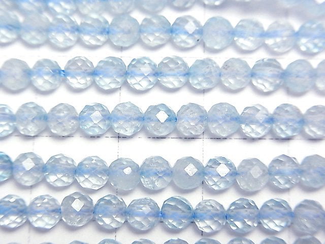 [Video] High Quality! Blue color Topaz AA++ Faceted Round 4mm 1strand beads (aprx.15inch/37cm)