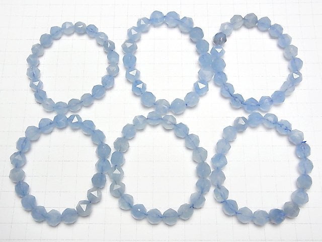 [Video] High Quality! Aquamarine AAA- Star Faceted Round 10mm Bracelet