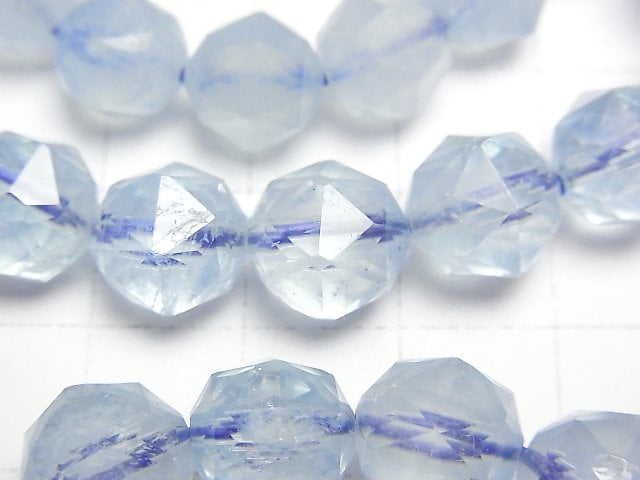 [Video] High Quality! Aquamarine AAA- Star Faceted Round 9-10mm Bracelet