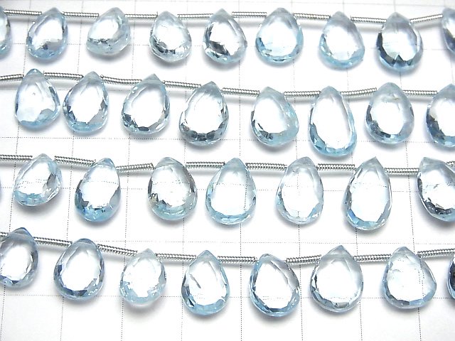 [Video]High Quality Sky Blue Topaz AAA- Pear shape Faceted Briolette half or 1strand beads (aprx.6inch/16cm)