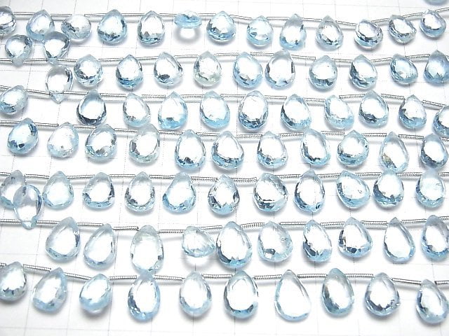 [Video]High Quality Sky Blue Topaz AAA- Pear shape Faceted Briolette half or 1strand beads (aprx.6inch/16cm)