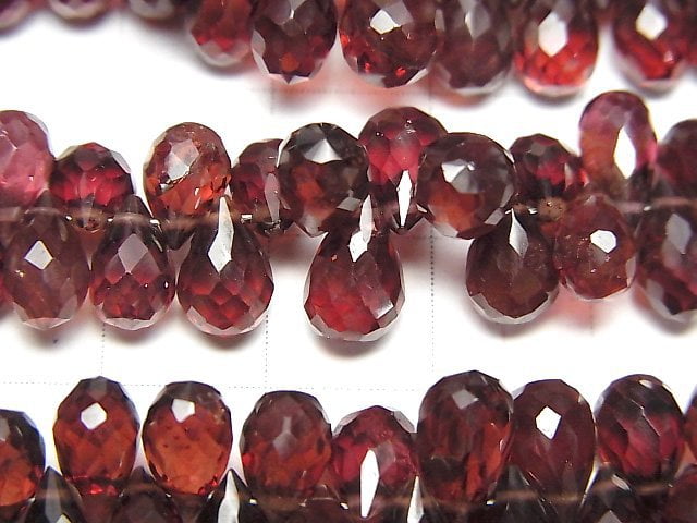 [Video]High Quality Mozambique Garnet AAA- Drop Faceted Briolette half or 1strand beads (aprx.7inch/18cm)