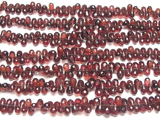 [Video]High Quality Mozambique Garnet AAA- Drop Faceted Briolette half or 1strand beads (aprx.7inch/18cm)