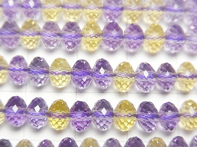 [Video]Purple x Yellow Quartz Faceted Button Roundel 6x6x4mm half or 1strand beads (aprx.15inch/36cm)