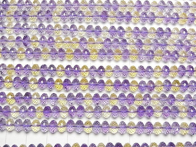 [Video]Purple x Yellow Quartz Faceted Button Roundel 6x6x4mm half or 1strand beads (aprx.15inch/36cm)