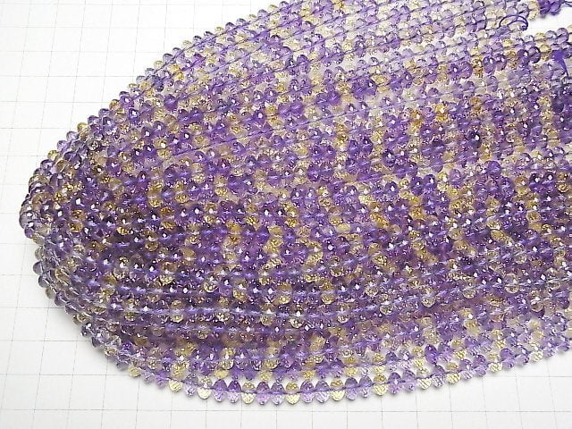 [Video]Purple x Yellow Quartz Faceted Button Roundel 6x6x4mm half or 1strand beads (aprx.15inch/36cm)