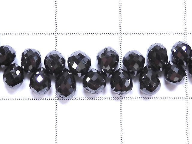 [Video][One of a kind] Black Diamond Drop Faceted Briolette 1strand beads (aprx.7inch/17cm) NO.1