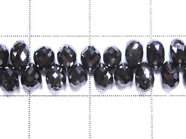 [Video][One of a kind] Black Diamond Drop Faceted Briolette 1strand beads (aprx.7inch/17cm) NO.2