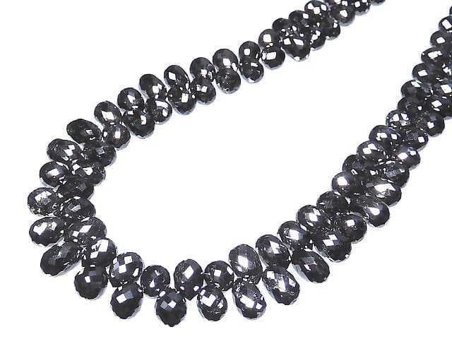 [Video][One of a kind] Black Diamond Drop Faceted Briolette 1strand beads (aprx.7inch/17cm) NO.2