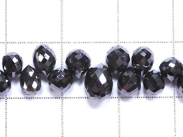 [Video][One of a kind] Black Diamond Drop Faceted Briolette 1strand beads (aprx.7inch/19cm) NO.3