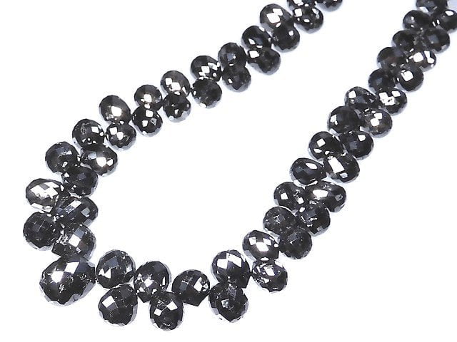 [Video][One of a kind] Black Diamond Drop Faceted Briolette 1strand beads (aprx.7inch/19cm) NO.3