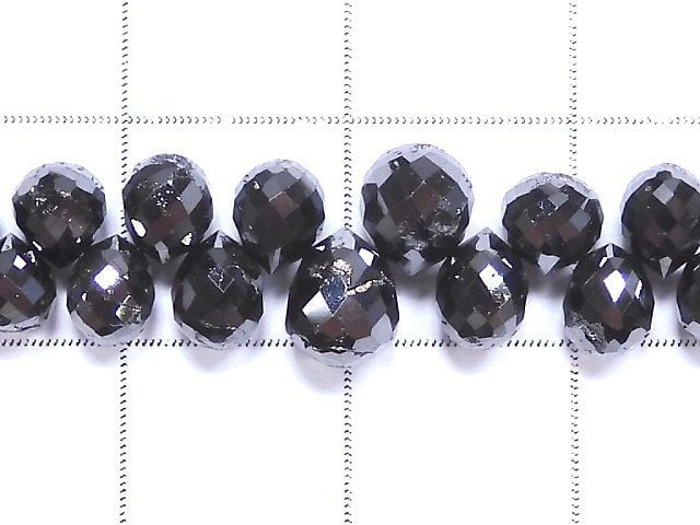 [Video][One of a kind] Black Diamond Drop Faceted Briolette 1strand beads (aprx.7inch/19cm) NO.4