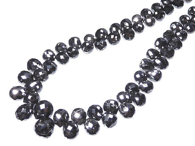 [Video][One of a kind] Black Diamond Drop Faceted Briolette 1strand beads (aprx.7inch/19cm) NO.4