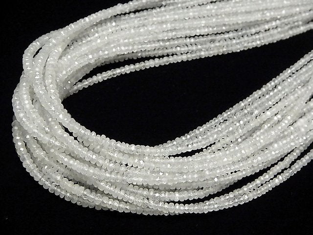 [Video]High Quality Unheated White Sapphire AA++ Faceted Button Roundel half or 1strand beads (aprx.15inch/38cm)