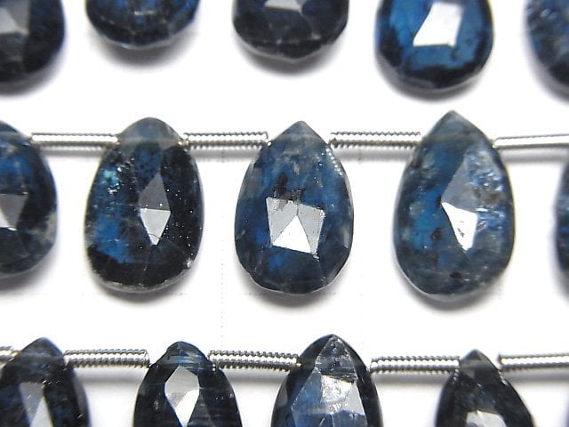 [Video] Indigo Blue Kyanite AA++ Pear shape Faceted Briolette half or 1strand beads (aprx.8inch/20cm)