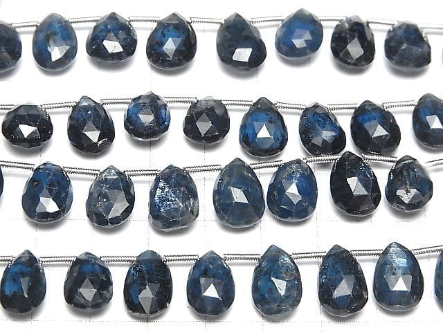 [Video] Indigo Blue Kyanite AA++ Pear shape Faceted Briolette half or 1strand beads (aprx.8inch/20cm)