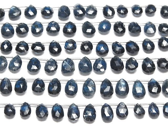 [Video] Indigo Blue Kyanite AA++ Pear shape Faceted Briolette half or 1strand beads (aprx.8inch/20cm)