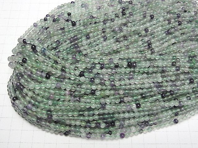 [Video] Multi-color Fluorite AA+ Round 4mm 1strand beads (aprx.15inch/36cm)