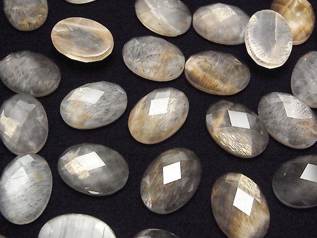 [Video]Moonstone x Crystal AAA Oval Faceted Cabochon 18x13mm 2pcs