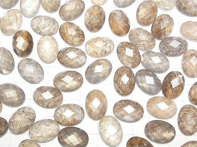 [Video]Moonstone x Crystal AAA Oval Faceted Cabochon 18x13mm 2pcs