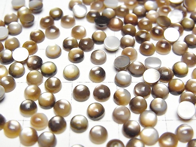 [Video] High Quality Black Shell (Black-lip Oyster) AAA Round Cabochon 4x4mm [Brown] 5pcs