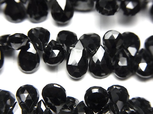 [Video]High Quality Black Spinel AAA- Pear shape Faceted Briolette half or 1strand beads (aprx.6inch/16cm)