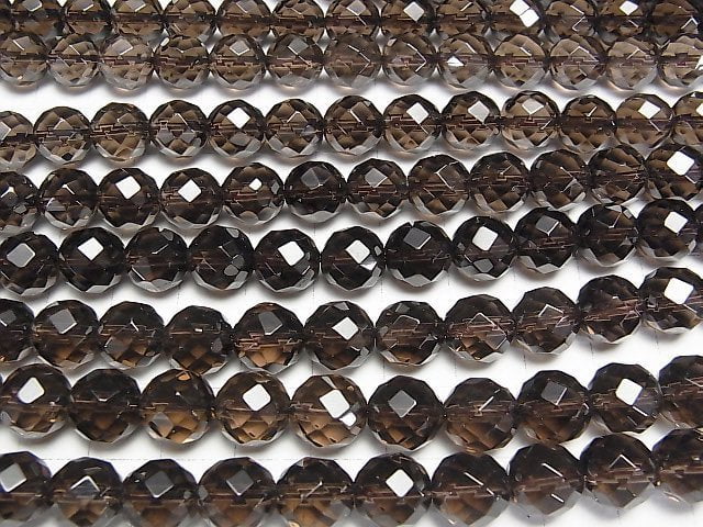 Smoky Quartz AAA 64Faceted Round 10mm half or 1strand beads (aprx.15inch/37cm)