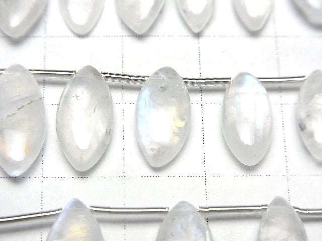 [Video]High Quality Rainbow Moonstone AAA- Marquise (Smooth) half or 1strand beads (aprx.7inch/18cm)