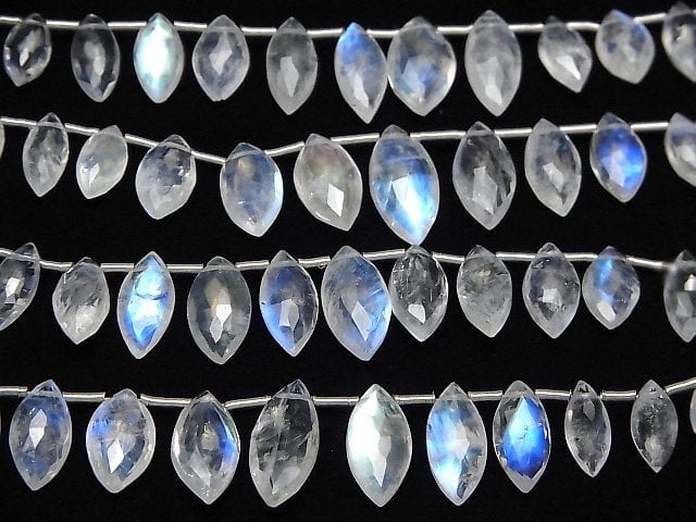 [Video]High Quality Rainbow Moonstone AAA- Marquise Faceted Briolette half or 1strand beads (aprx.7inch/18cm)