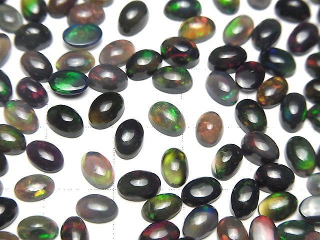 [Video] High Quality Black Opal AAA Oval Cabochon 6x4mm 5pcs