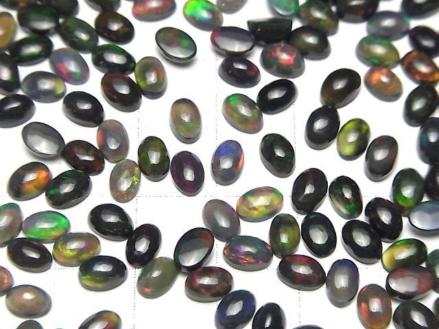 [Video] High Quality Black Opal AAA Oval Cabochon 6x4mm 5pcs