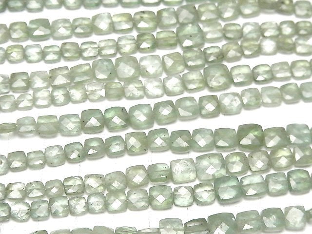 [Video]High Quality Green Kyanite AA++ Faceted Square half or 1strand beads (aprx.7inch/18cm)