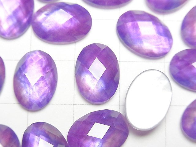 [Video] White Shell x Crystal AAA Oval Faceted Cabochon 14x10mm [Purple color] 2pcs