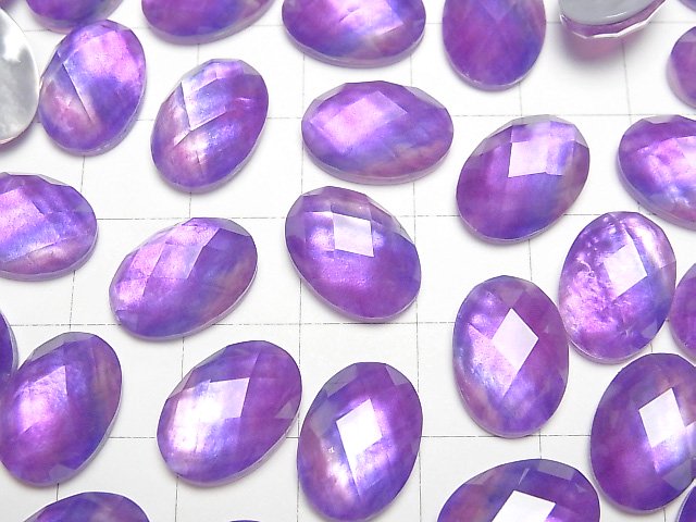 [Video] White Shell x Crystal AAA Oval Faceted Cabochon 14x10mm [Purple color] 2pcs