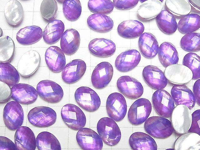 [Video] White Shell x Crystal AAA Oval Faceted Cabochon 14x10mm [Purple color] 2pcs