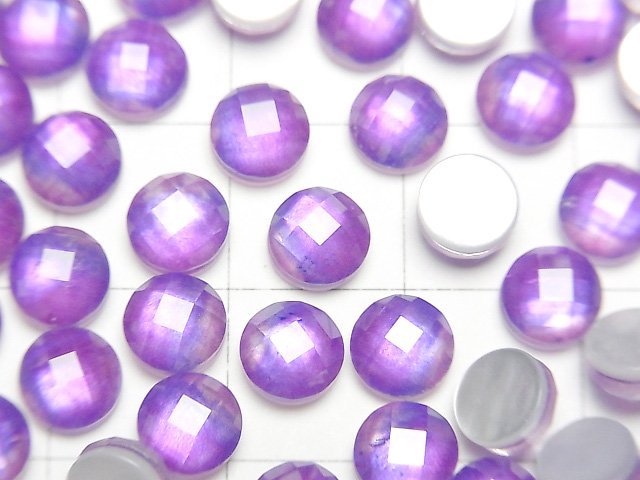 [Video] White Shell x Crystal AAA Round Faceted Cabochon 6x6mm [Purple color] 3pcs