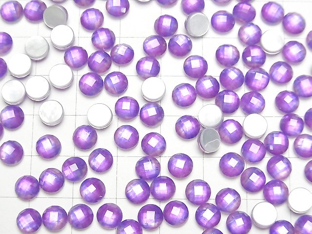 [Video] White Shell x Crystal AAA Round Faceted Cabochon 6x6mm [Purple color] 3pcs