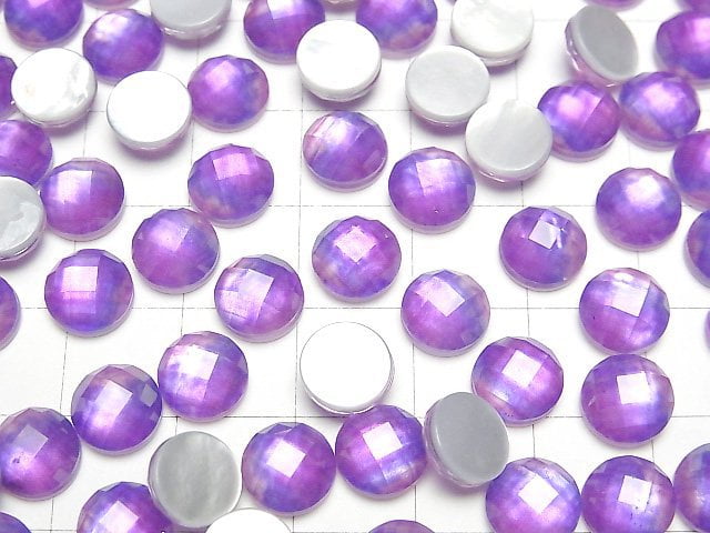 [Video] White Shell x Crystal AAA Round Faceted Cabochon 8x8mm [Purple color] 3pcs