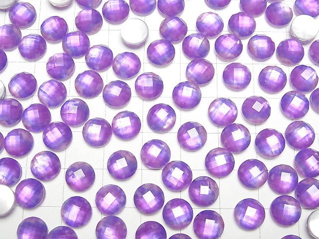 [Video] White Shell x Crystal AAA Round Faceted Cabochon 8x8mm [Purple color] 3pcs