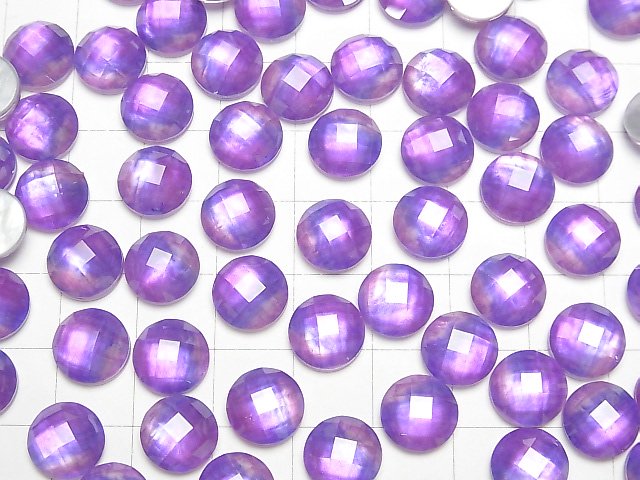 [Video] White Shell x Crystal AAA Round Faceted Cabochon 10x10mm [Purple color] 2pcs