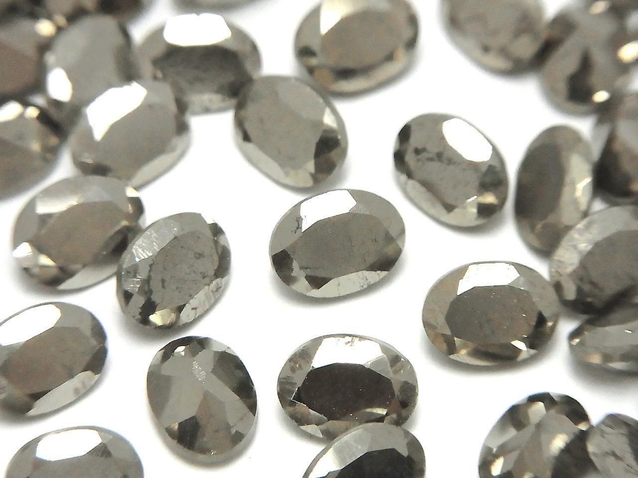 Pyrit lose Steine oval facettiert 8x6mm 3 Stück