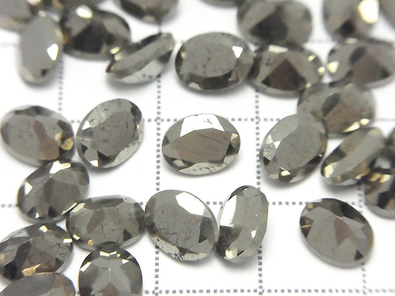 Pyrit lose Steine oval facettiert 8x6mm 3 Stück