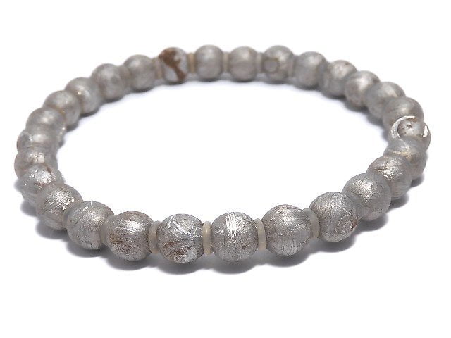 [Video][One of a kind] Meteorite (Muonionalusta) Round 6mm Natural color Bracelet NO.5